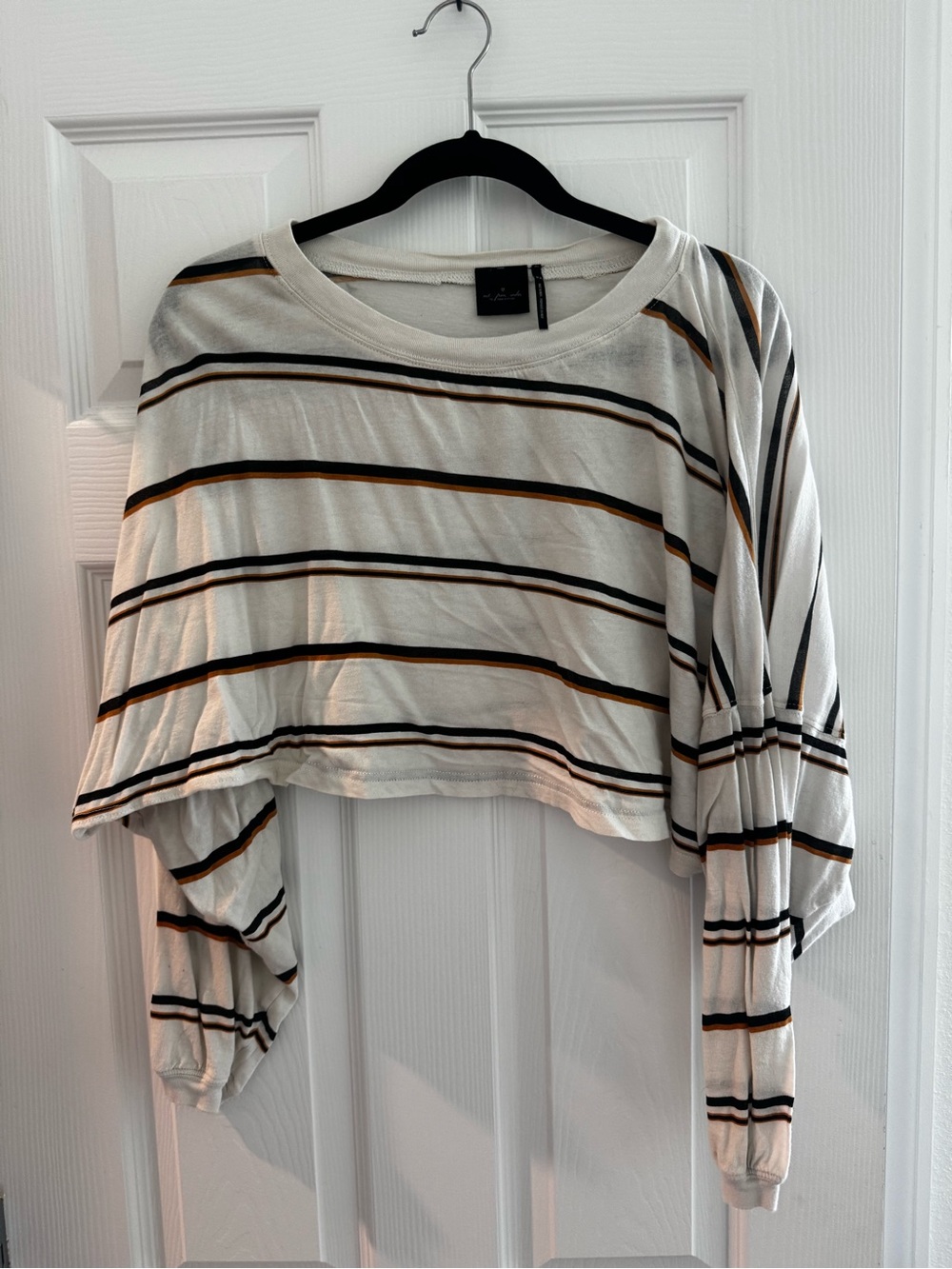 Urban Outfitters Cropped Striped Long-Sleeve Top - Cream, Black & Brown